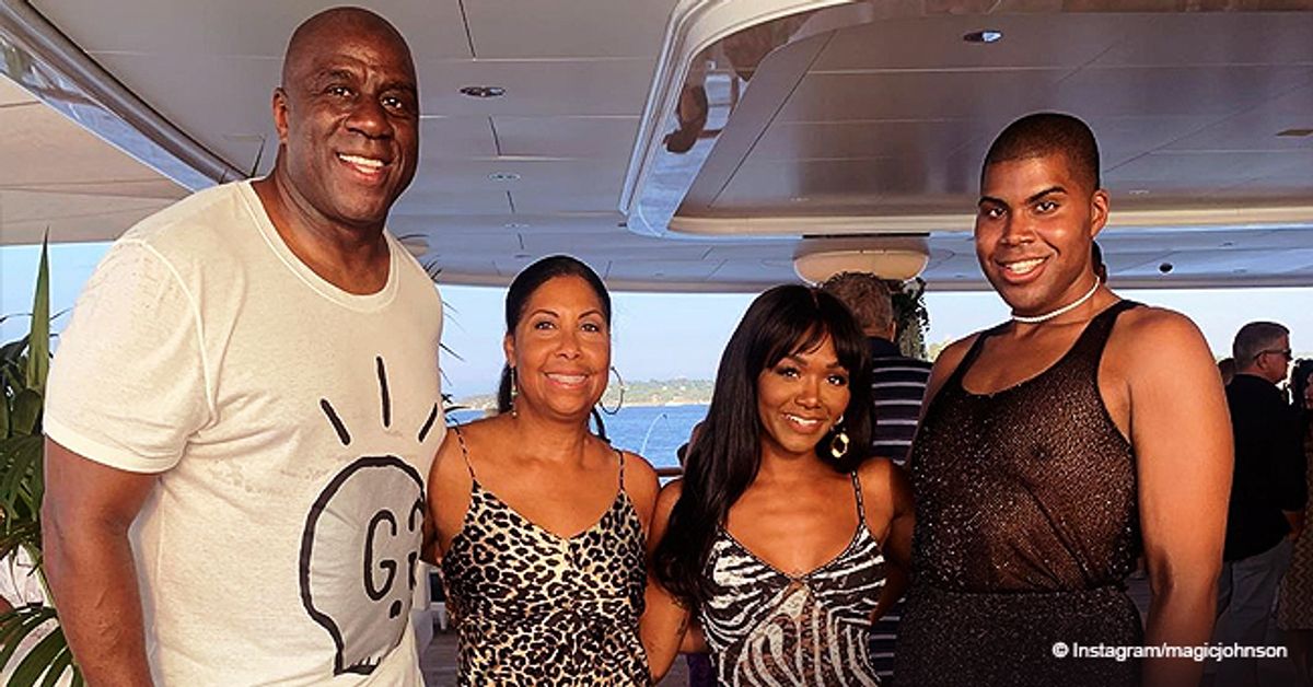 NBA Legend Magic Johnson Poses With Wife Cookie, Elisa & EJ During 60th ...