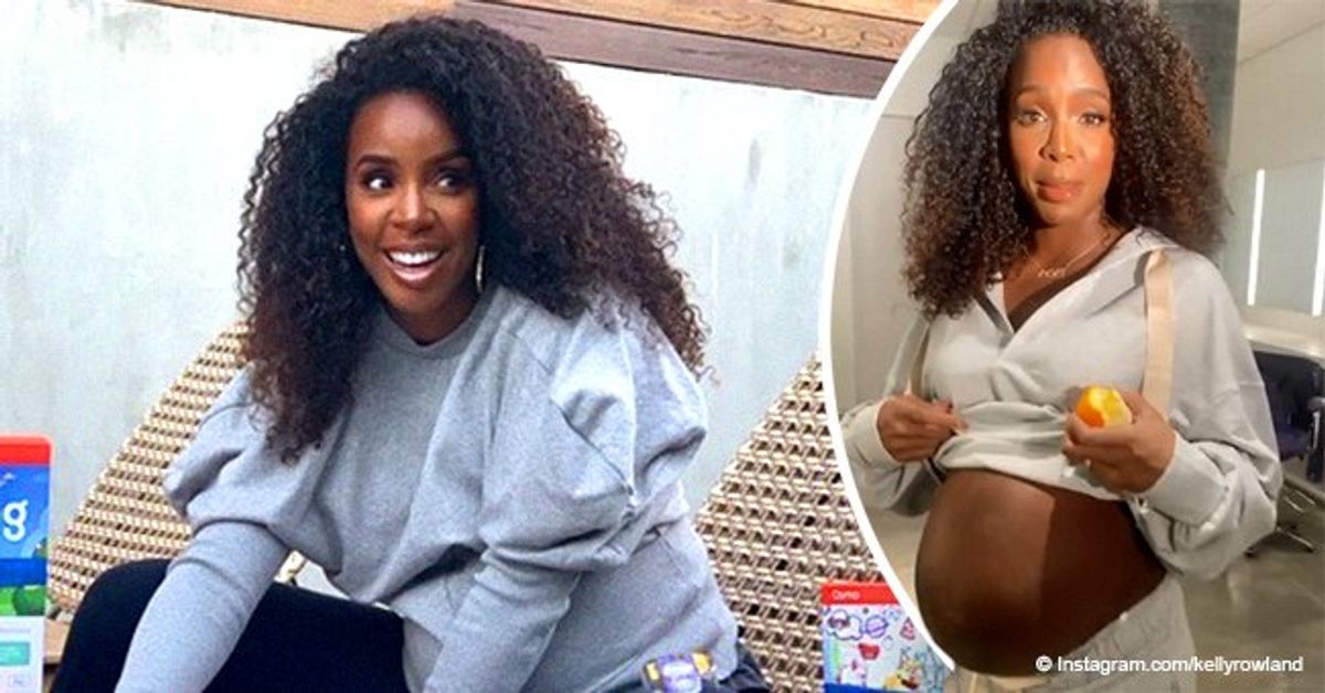 Heavily Pregnant Kelly Rowland Flashes Darkened Baby Bump in Gray