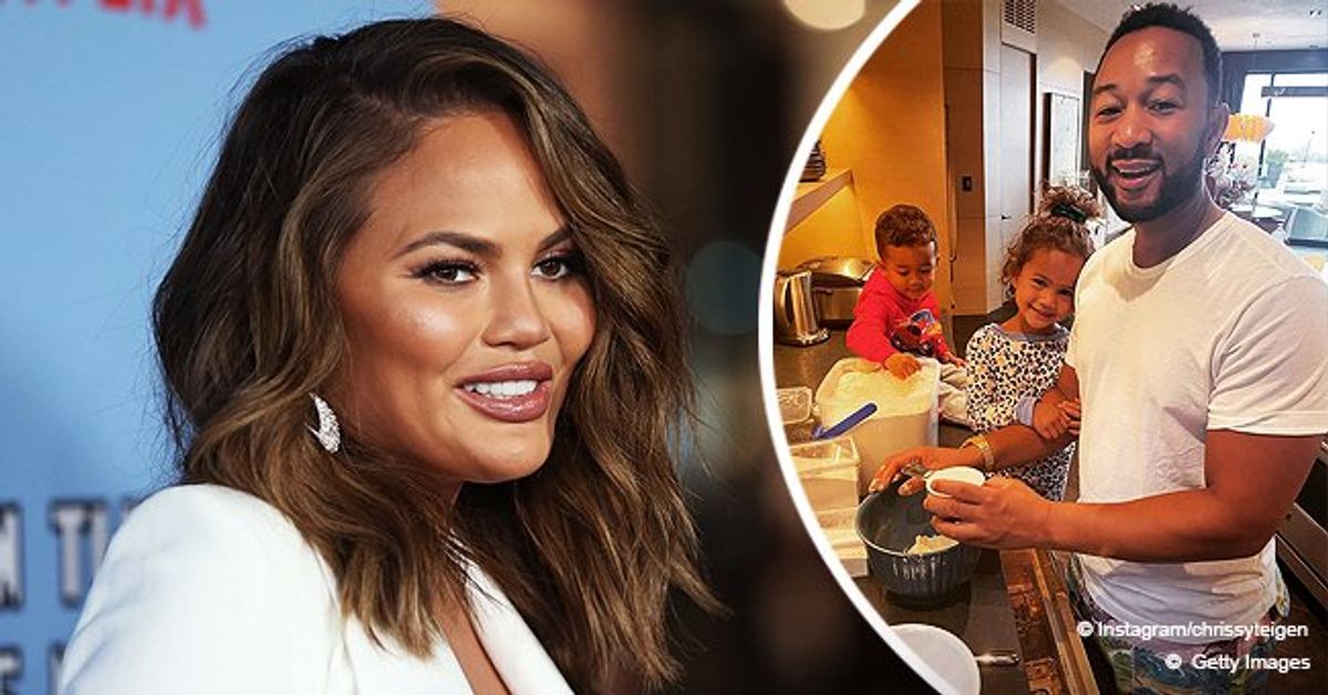 Chrissy Teigen's Husband John Legend Makes Pancakes with Their Kids in(02)