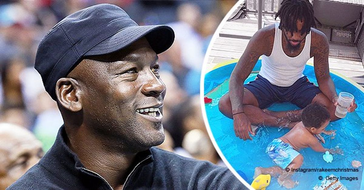 Michael Jordan's Grandson Rakeem Spends Time with Dad by Playing in an Inflatable Swimming Pool