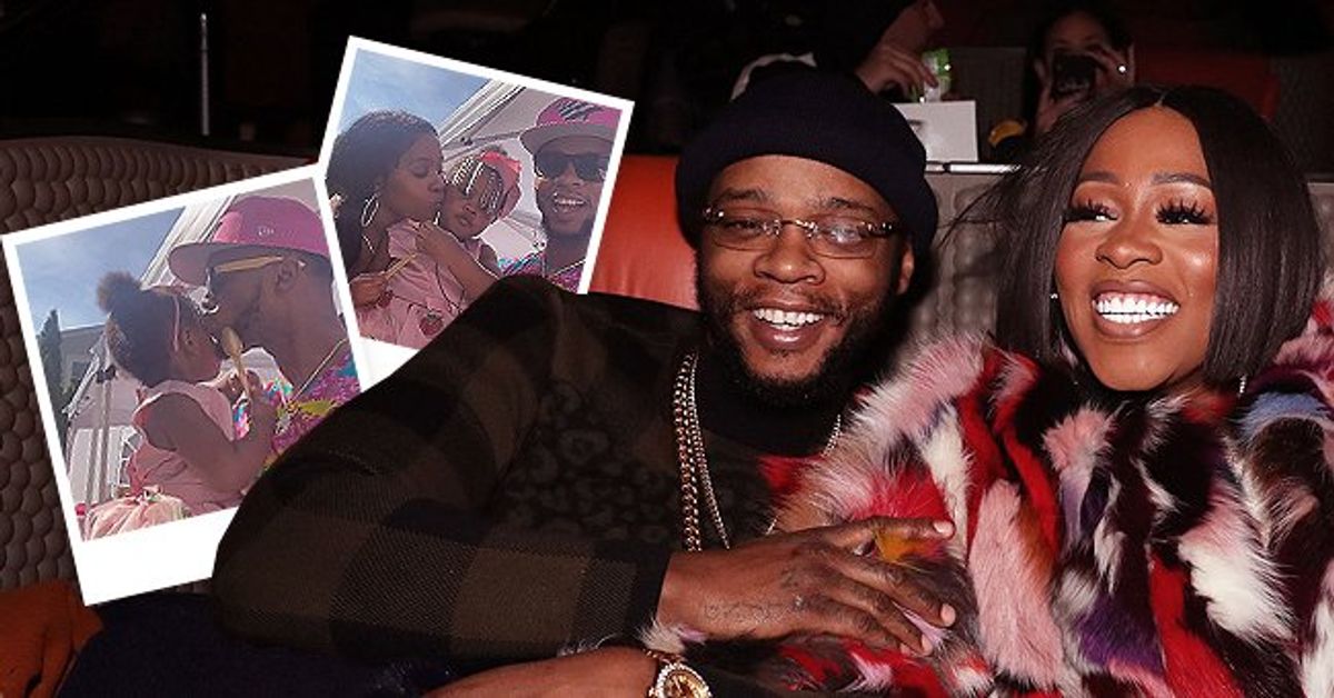 Remy Ma & Papoose Kiss Their Daughter Dressed in Pink Strawberry Print