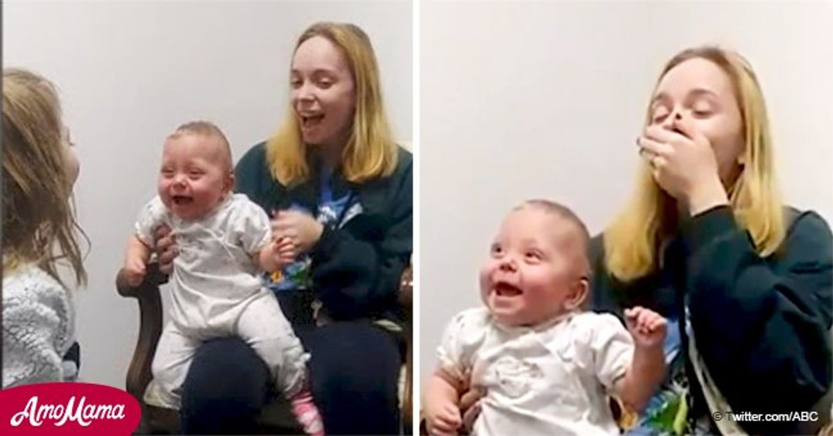 Mom brought to tears as baby daughter laughs after hearing sister's ...