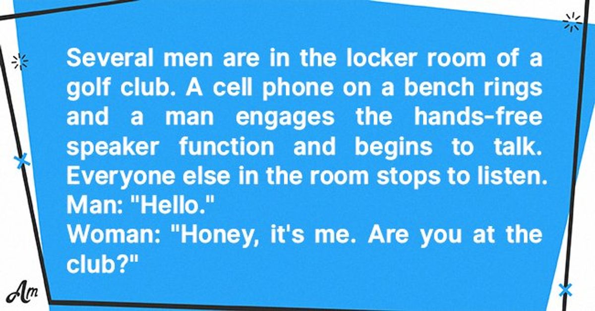 Daily Joke Man Answers a Call at the Golf Club Locker Room