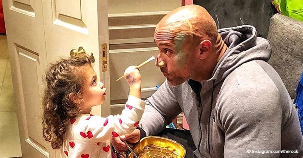 Dwayne Johnson lets daughter Jasmine paint his face before leaving for