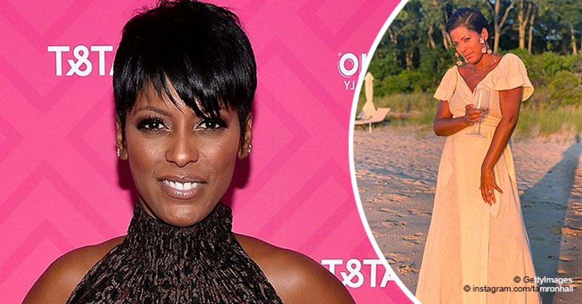 Tamron Hall Goes on Date Night Wearing White Maxi Dress & Holding Wine