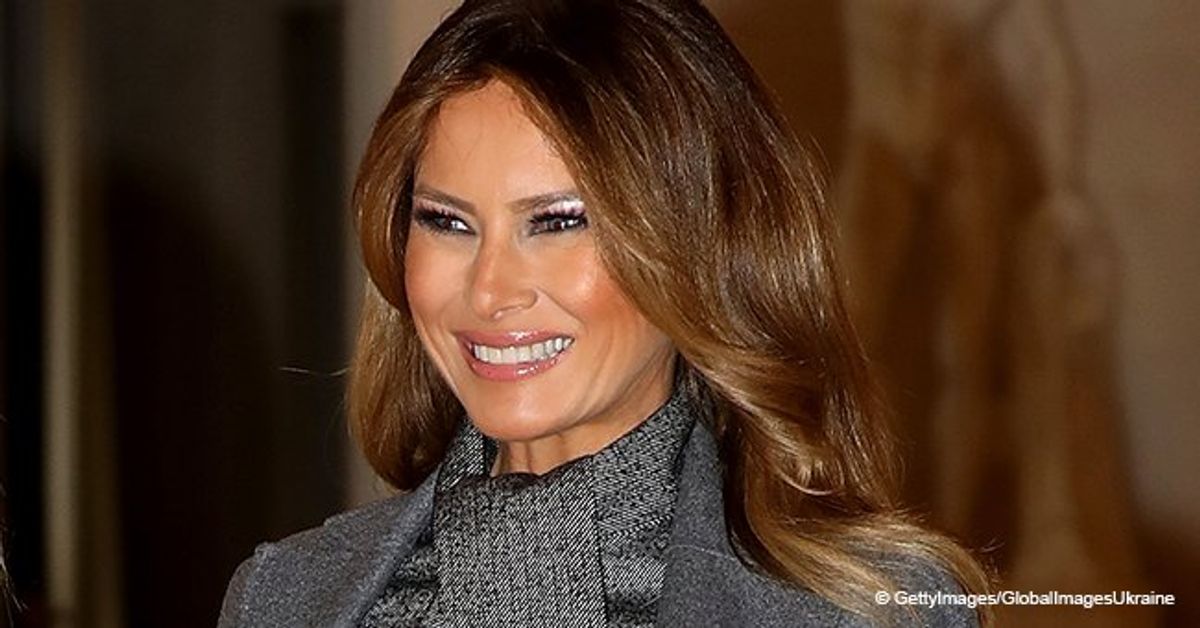 Melania Trump looks chic in a grey dress with a pleated skirt leading ...